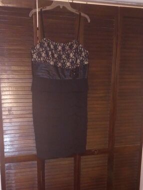Jessica Howard Black Lace & Satin Trim Mini Dress